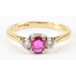 HALLMARKED RUBY & DIAMOND THREE STONE RING