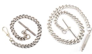 TWO SILVER ANTIQUE SILVER POCKET WATCH CHAINS