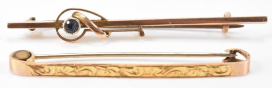 TWO EARLY 20TH CENTURY 9CT GOLD BAR BROOCHES