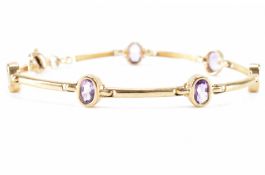 HALLMARKED 9CT GOLD & AMETHYST LINE BRACELET