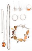 COLLECTION OF SILVER & AMBER JEWELLERY