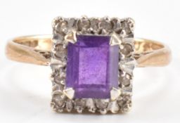 HALLMARKED 9CT AMETHYST & DIAMOND RING