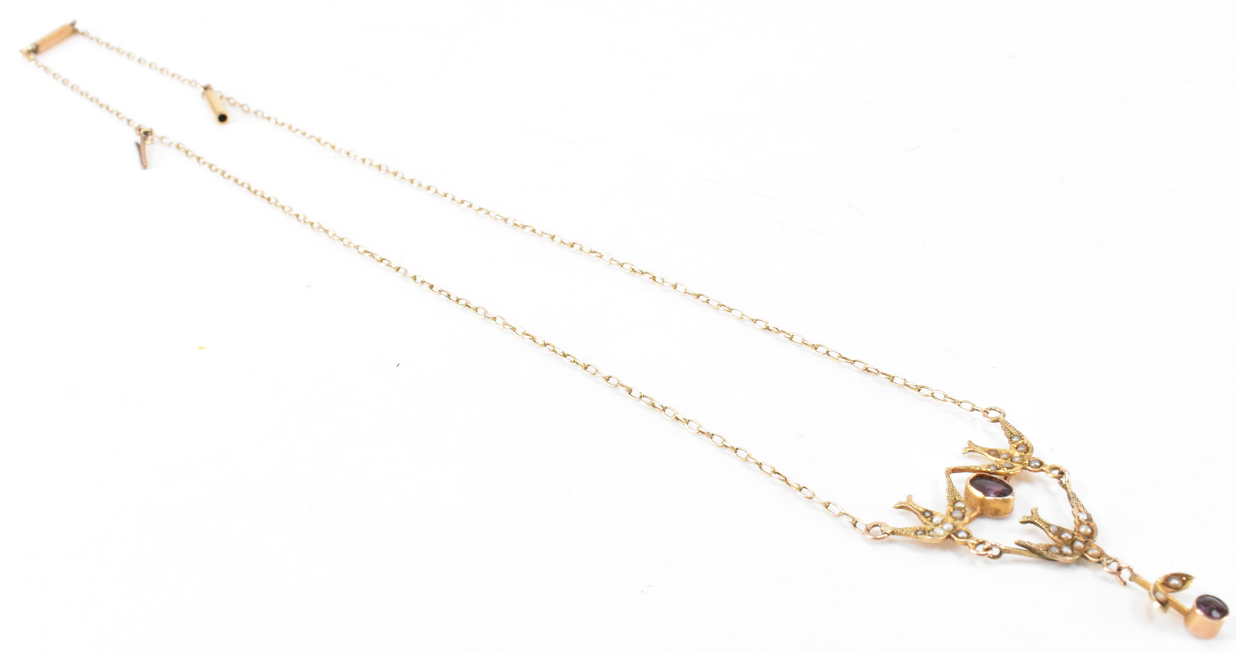 VICTORIAN GOLD SEEDPEARL & PASTE SWALLOW NECKLACE - Image 6 of 9