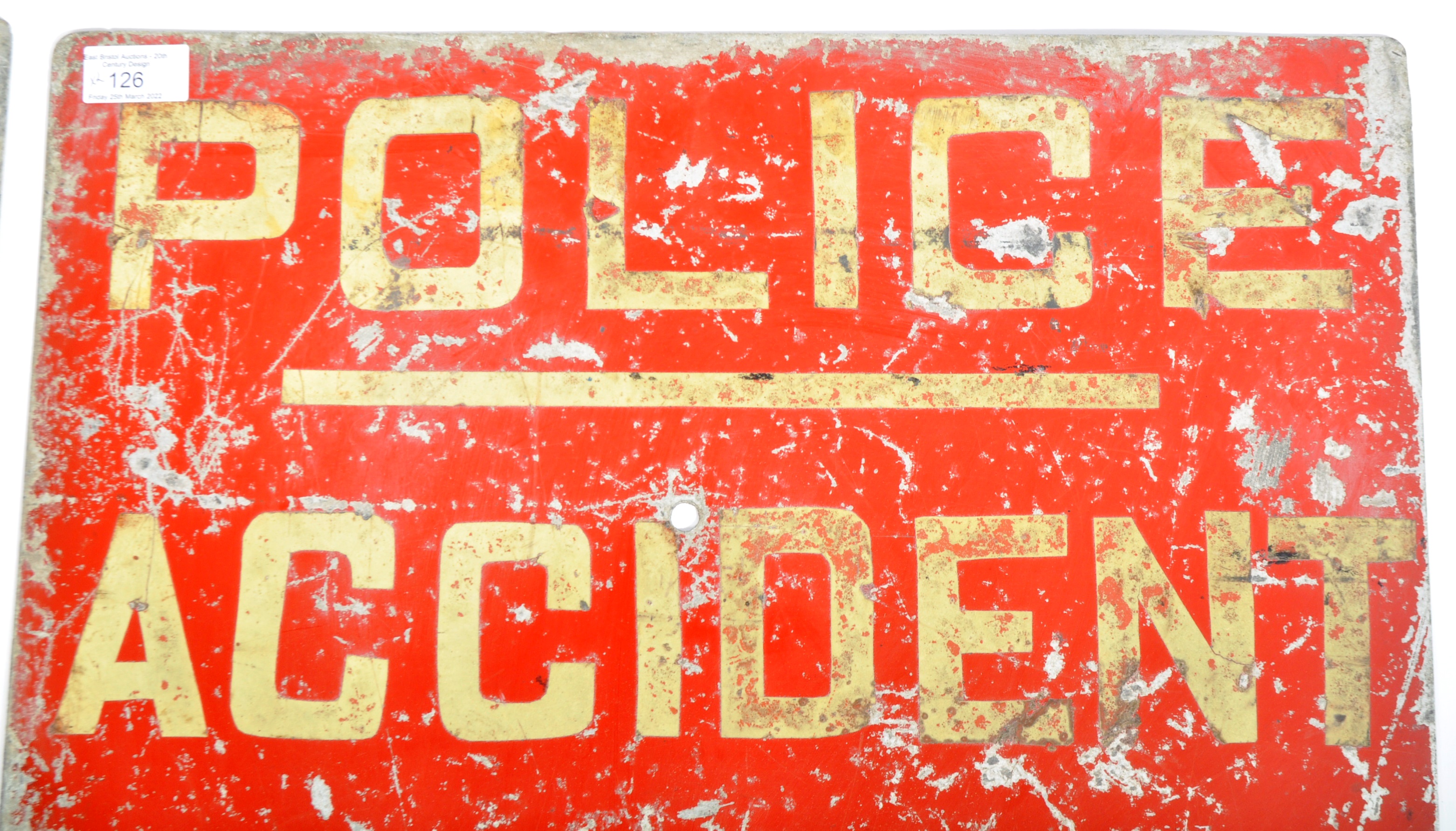 PAIR OF MID CENTURY POLICE ACCIDENT ROAD SIGNS - Image 4 of 6