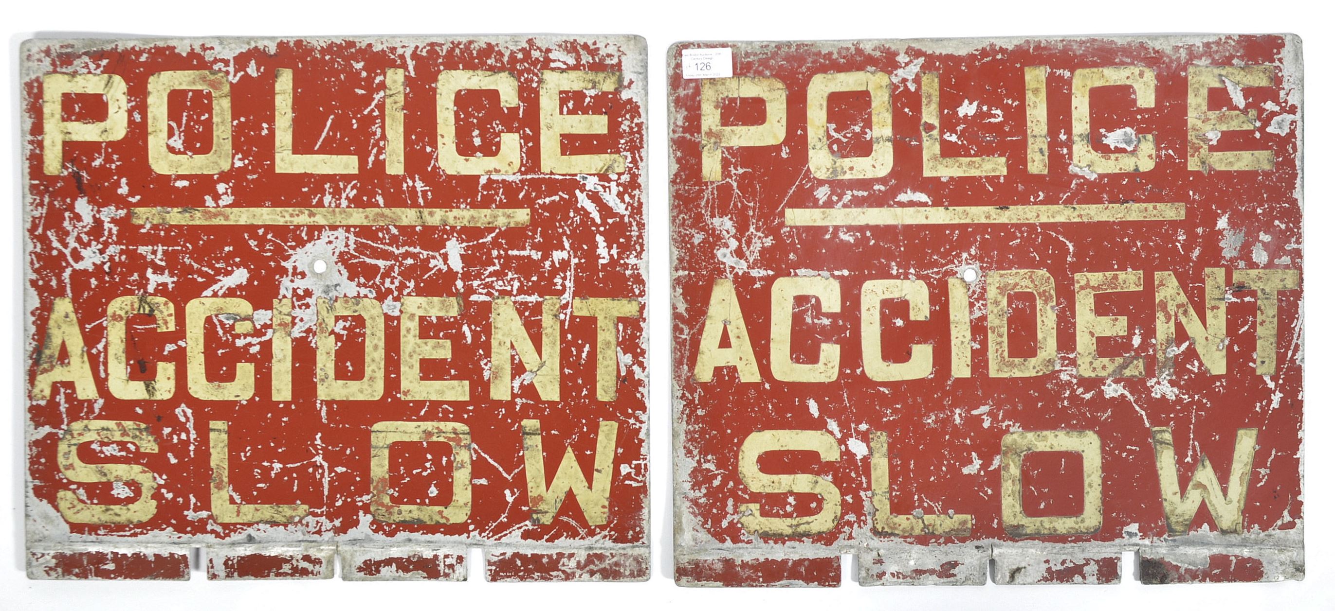 PAIR OF MID CENTURY POLICE ACCIDENT ROAD SIGNS