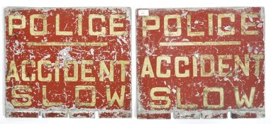 PAIR OF MID CENTURY POLICE ACCIDENT ROAD SIGNS