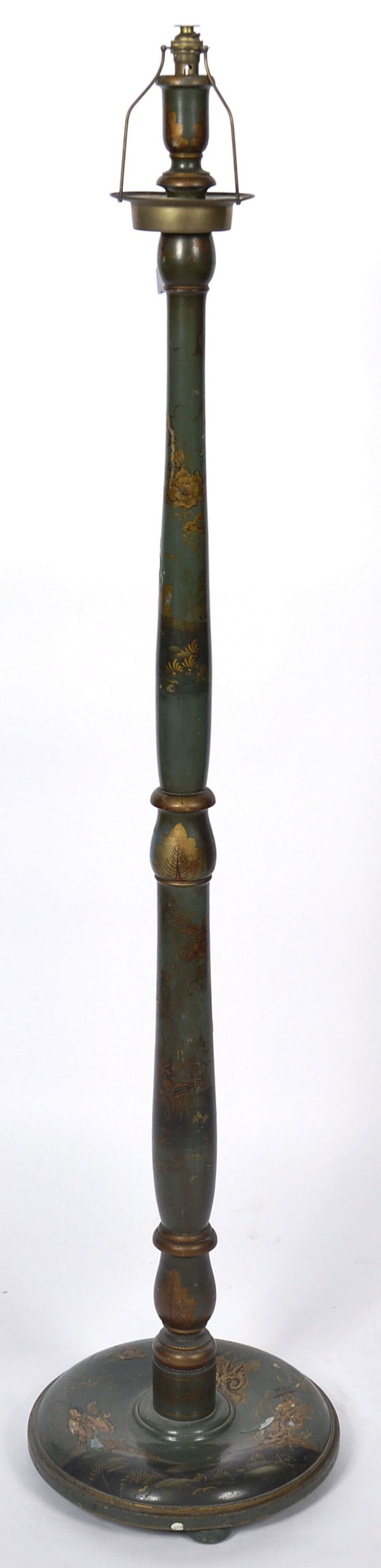 20TH CENTURY CHINESE CHINOISERIE GREEN LACQUER FLOOR LAMP - Image 2 of 6