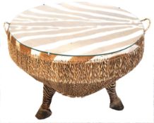 VINTAGE 20TH CENTURY ZEBRA SKIN COVERED DRUM COFFEE TABLE