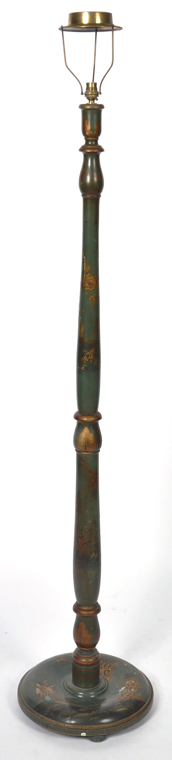 20TH CENTURY CHINESE CHINOISERIE GREEN LACQUER FLOOR LAMP