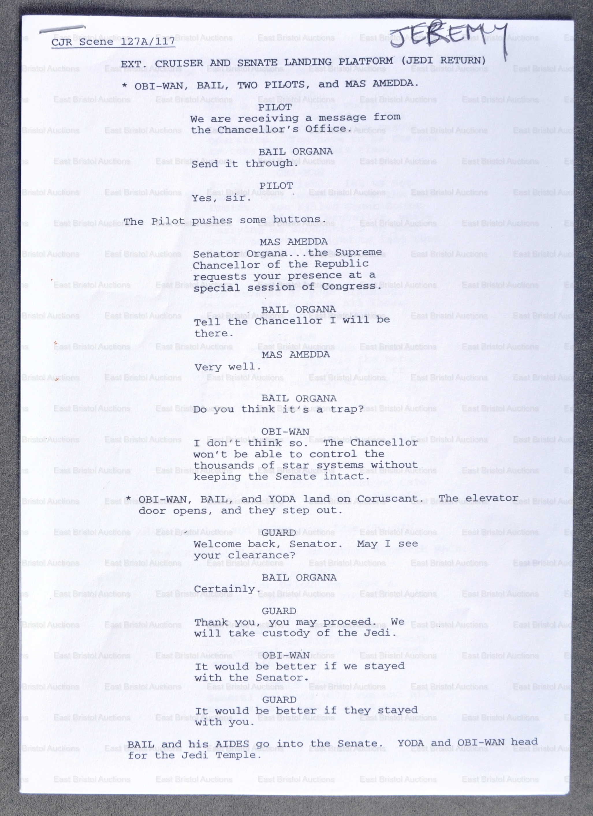 ESTATE OF JEREMY BULLOCH - STAR WARS EPISODE III - BULLOCH'S SCRIPT