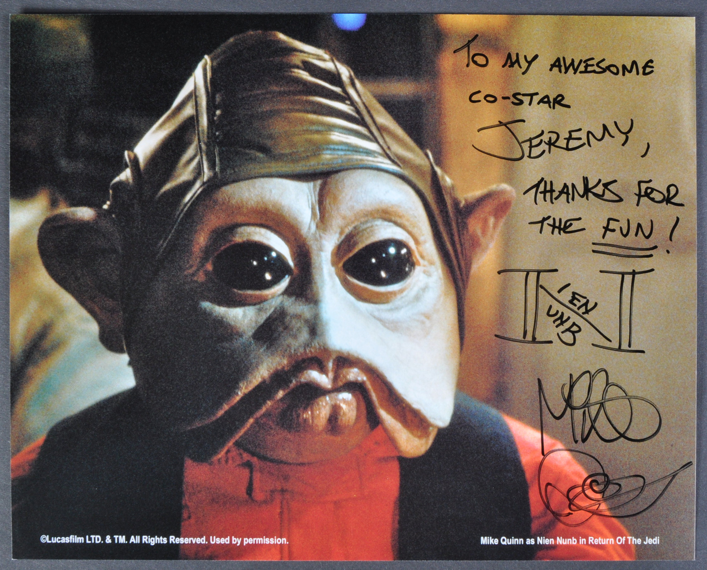 ESTATE OF JEREMY BULLOCH – STAR WARS – MIKE QUINN AUTOGRAPH