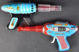 TWO VINTAGE TINPLATE FRICTION SPARKING RAY GUNS