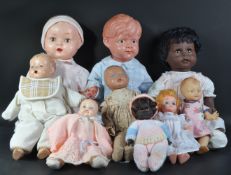 COLLECTION OF VINTAGE PLASTIC AND BISQUE HEADED DOLLS