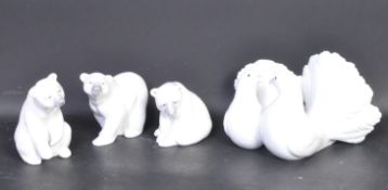 FOUR VINTAGE LLADRO FINE BONE CHINA POLAR BEARS & BIRDS FIGURES