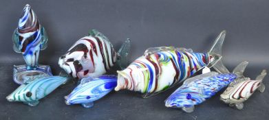 SEVEN RETRO MURANO ITALIAN GLASS FISH FIGURINES