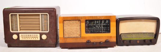 3 VINTAGE 1940S VALVE RADIO - BAKELITE HMV & PHILIPS