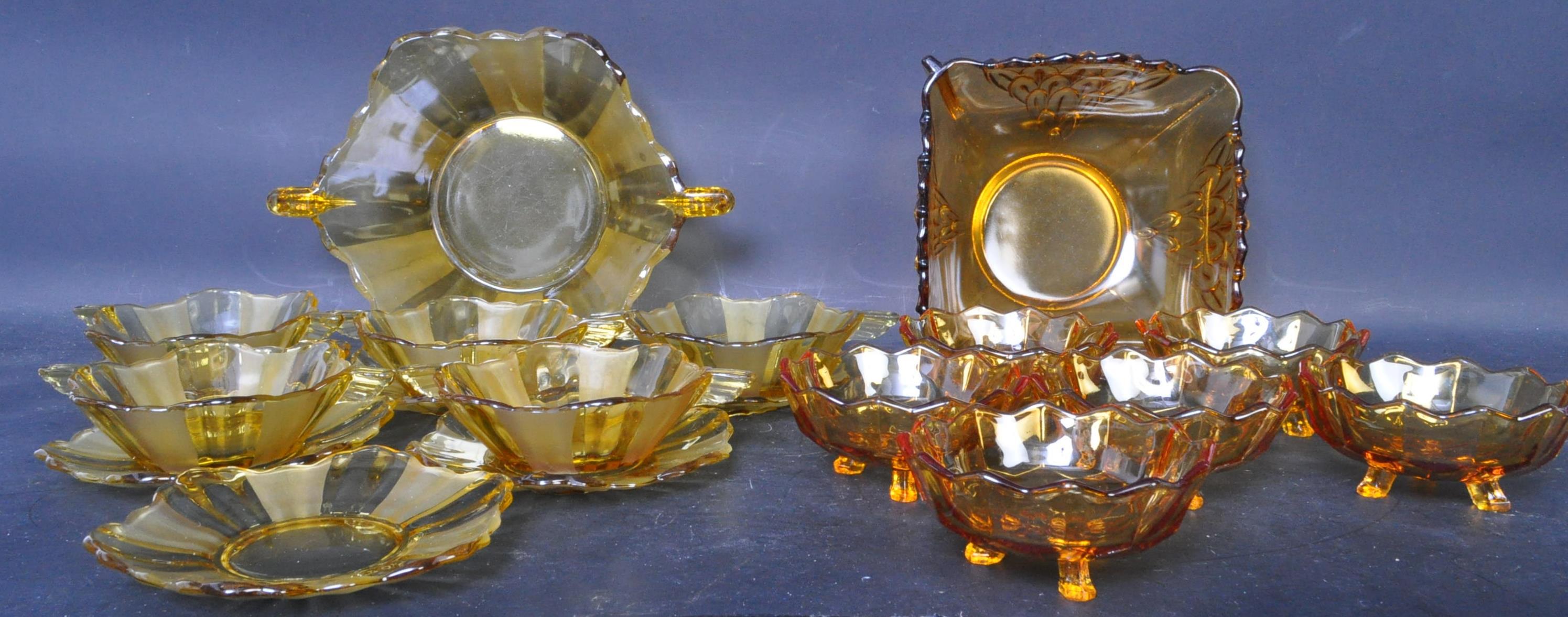 TWO ART DECO COLOURED GLASS DESSERT SETS