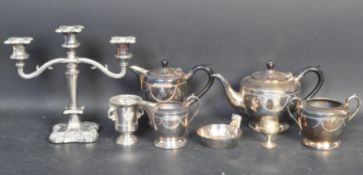 SILVER PLATE TEA SERVICE & VINERS CHESTNUT TRAY