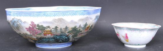 TWO VINTAGE CHINESE EGGSHELL PORCELAIN BOWLS