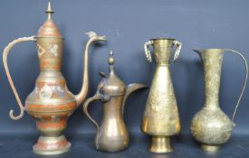 COLLECTION PERSIAN TYPE BRASS COFFEE POTS & EWERS