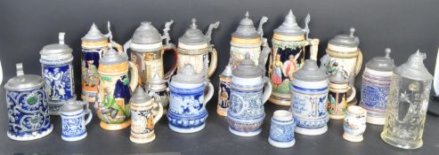 A LARGE COLLECTION OF VINTAGE GERMAN STEIN CERAMIC TANKARDS