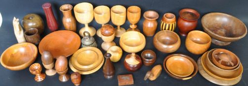 LARGE COLLECTION OF CARVED TURNED WOOD TREEN ITEMS