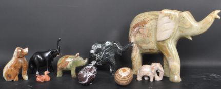 COLLECTION OF 20TH CENTURY ALABASTER AND OTHER ANIMAL FIGURINES