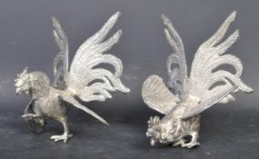 PAIR OF SILVER PLATED COCKEREL FIGURES