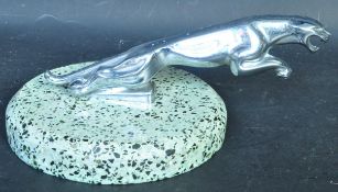 VINTAGE JAGUAR CAR MASCOT ON TERRAZZO MARBLE BASE