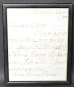 19TH CENTURY WILLIAM IV FRAMED LETTER BY JAMES HENRY DAVIES