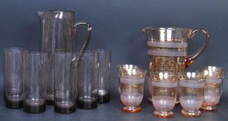 TWO SETS OF MID CENTURY RETRO GLASS LEMONADE SETS