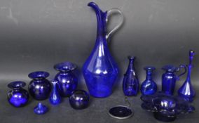 A COLLECTION OF DECORATIVE VINTAGE BRISTOL BLUE GLASS