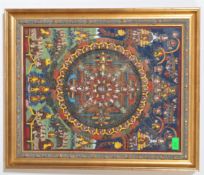 19TH CENTURY INDIAN HINDU HAND PAINTED SILK WOMB MANDALA PAINTING