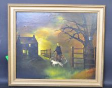 20TH CENTURY OIL ON CANVAS PAINTING OF AN ATMOSPHERIC SCENE