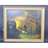 20TH CENTURY OIL ON CANVAS PAINTING OF AN ATMOSPHERIC SCENE