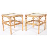 A PAIR OF RETRO VINTAGE GLASS BAMBOO SIDE TABLES