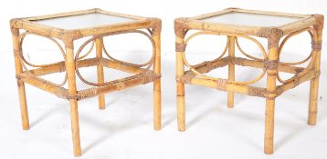A PAIR OF RETRO VINTAGE GLASS BAMBOO SIDE TABLES