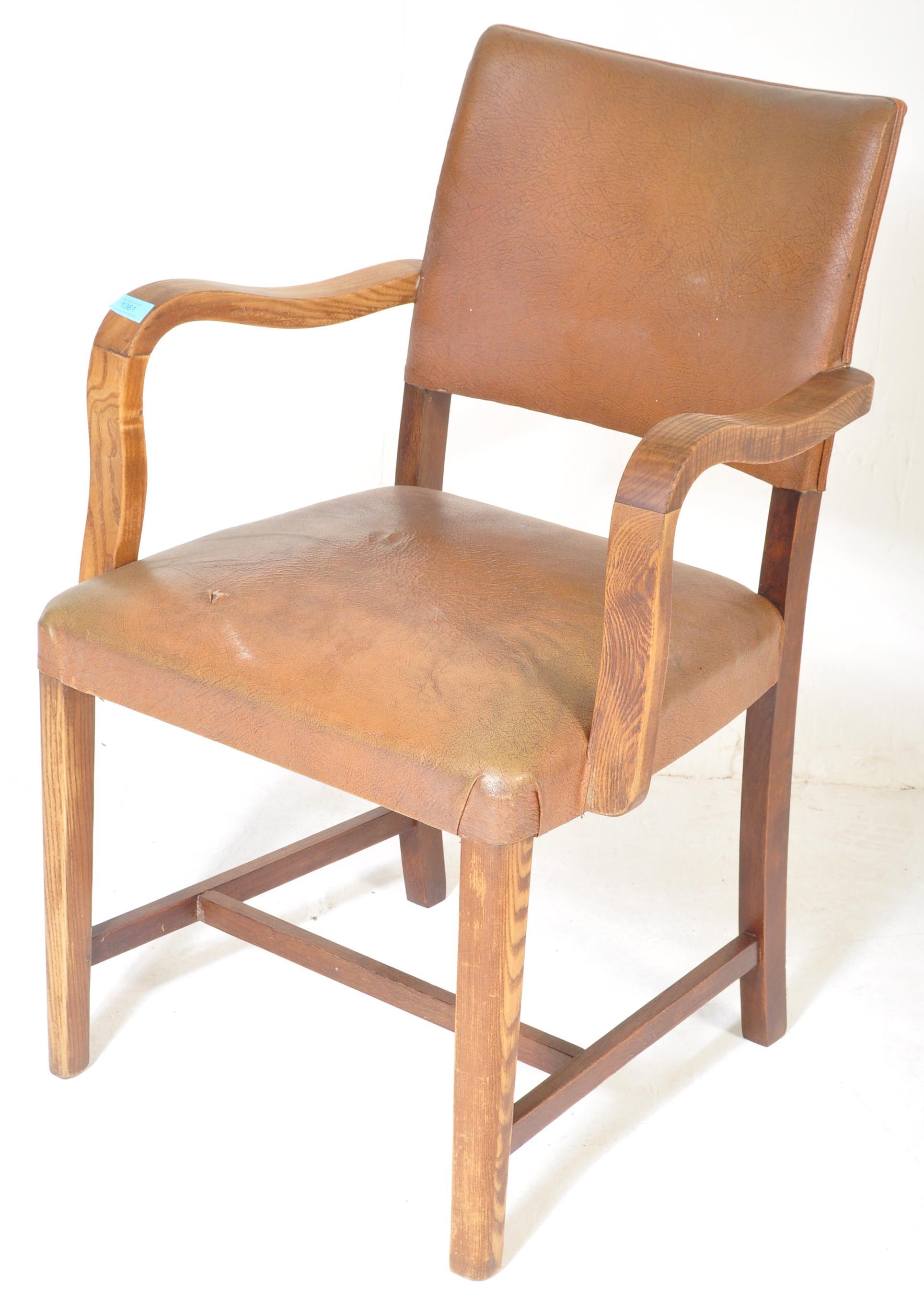 VINTAGE RETRO OAK & LEATHER UPHOLSTERED DESK CHAIR - Image 2 of 7