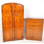 AN 1930S ART DECO WARDROBE W/ CHEST OF DRAWERS