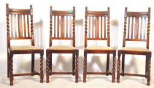 A SET OF 4 JACOBEAN REVIVAL BARLEYTWIST OAK DINING CHAIRS