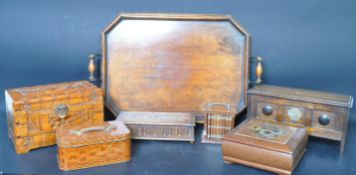 A COLLECTION OF VINTAGE OAK TRINKET / MUSICAL BOXES