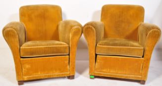 PAIR OF 1940S RETRO VINTAGE VELVET CLUB ARMCHAIRS