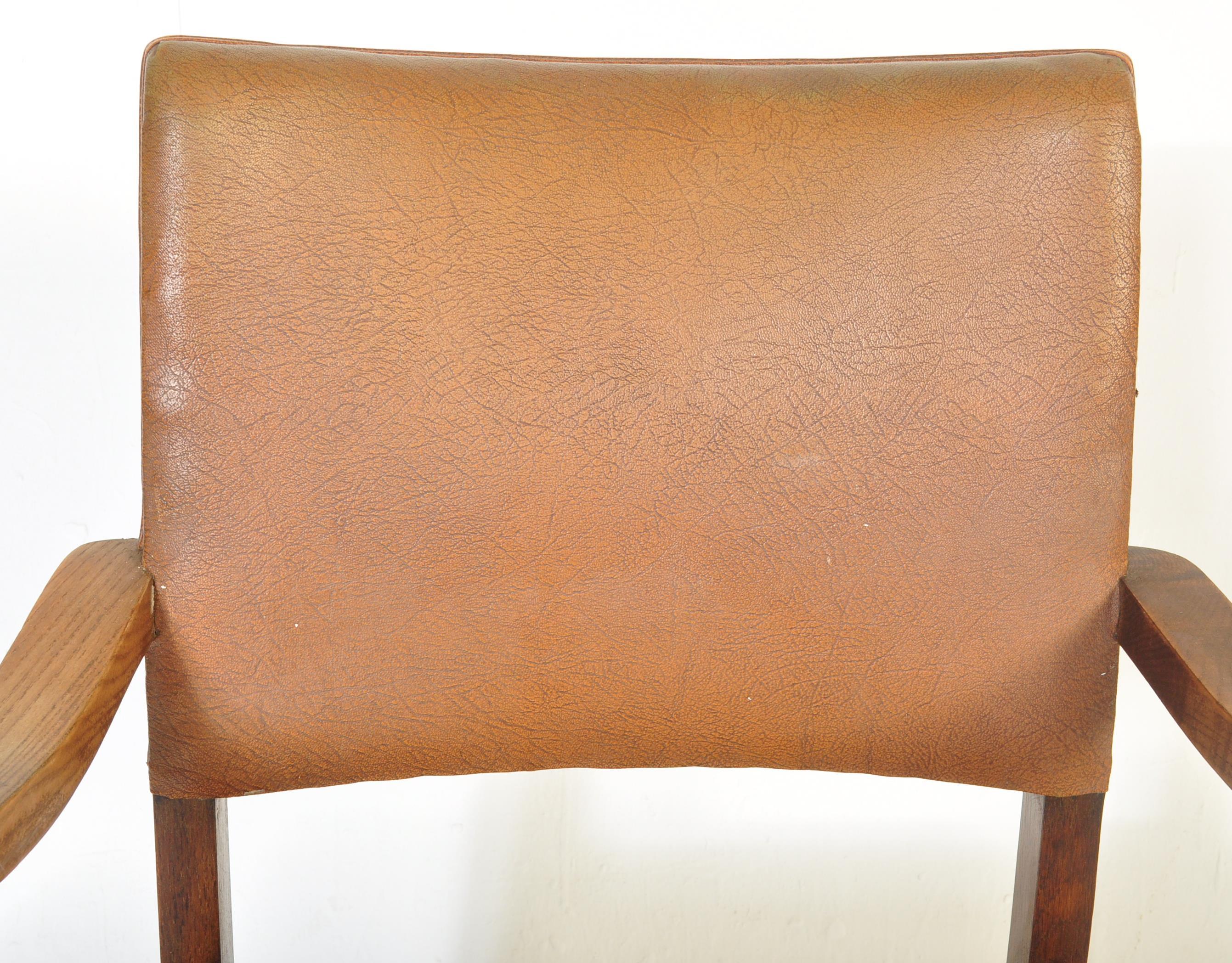 VINTAGE RETRO OAK & LEATHER UPHOLSTERED DESK CHAIR - Image 3 of 7