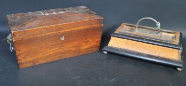 19TH CENTURY MAHOGANY TEA CADDY & DESK TIDY