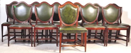 TWELVE GREEN LEATHER & MAHOGANY DINING CHAIRS