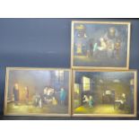 VINTAGE 20TH CENTURY TRIPTYCH PAINTING OF THREE GLOOMY SCENES