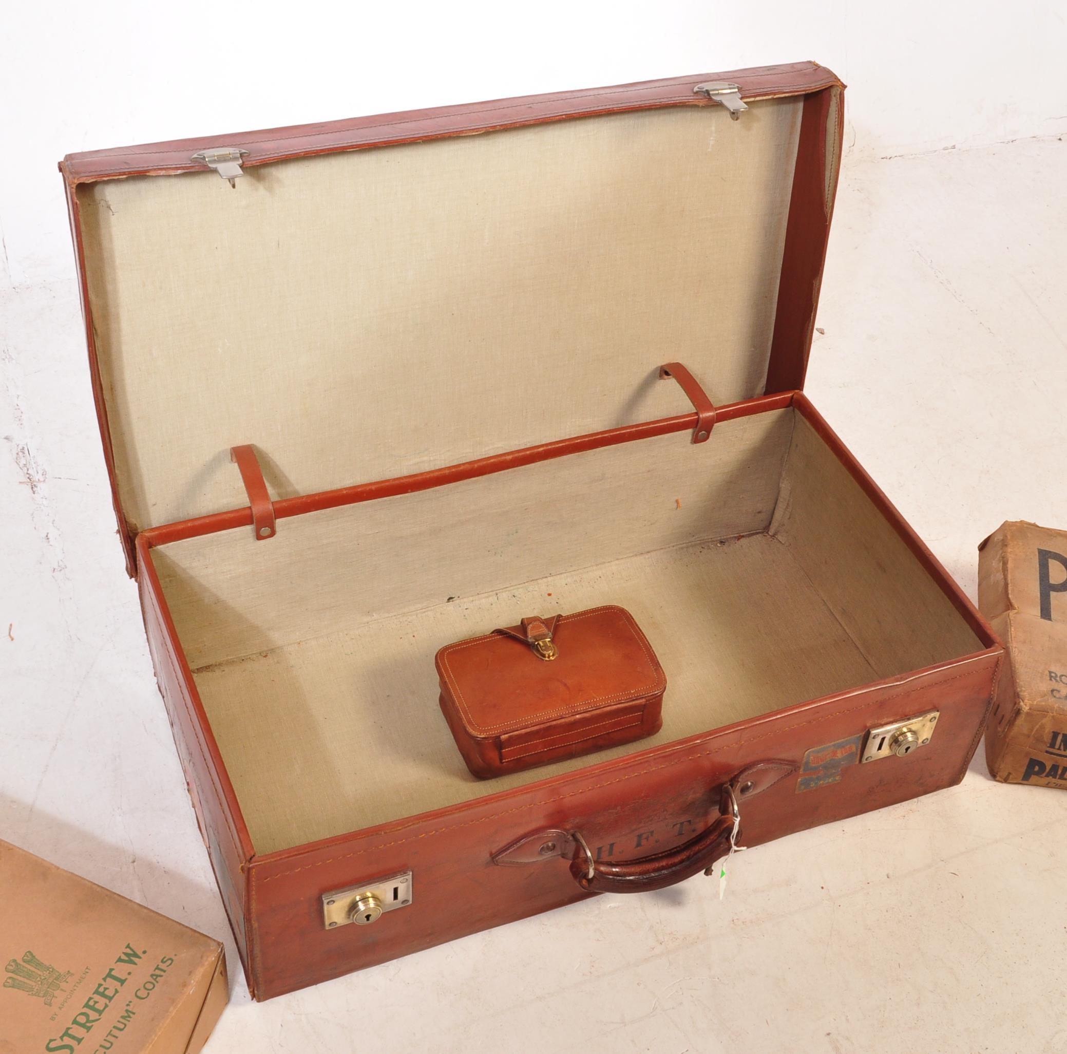 VINTAGE LEATHER SUITCASE WITH ANOTHER & ADVERTSING BOXES - Image 3 of 12