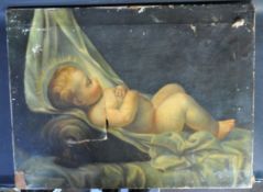 19TH CENTURY OIL ON CANVAS INFANT JESUS PAINTING