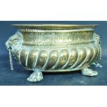 VICTORIAN BRASS TWIN HANDLED LION HEAD PLANTER