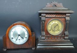 EARLY 20TH CENTURY ART DECO WALNUT CASED MANTEL CLOCK WITH ANOTHER